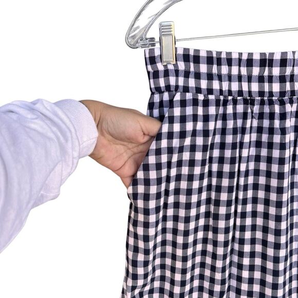 J. Crew Black White Gingham High Low Skirt Ruffle Hem Midi Pocket Lined Elastic - Picture 2 of 8